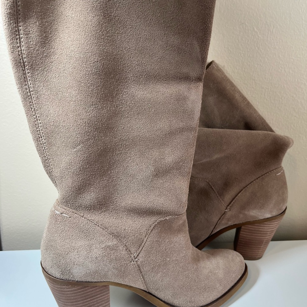 Luck Brand Taupe Suede Mid-Calf Heeled Boots